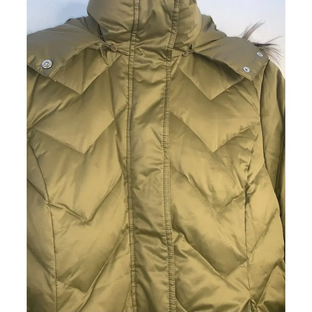 Sz M Nine West Womens Puffer Faux Fur Trim Hood jacket Down Parka Pockets Unworn